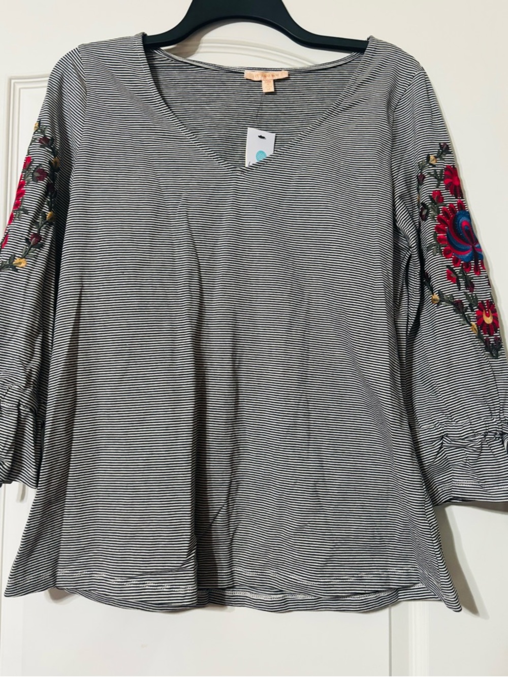 Embroidered Stripe V-Neck Women’s Top